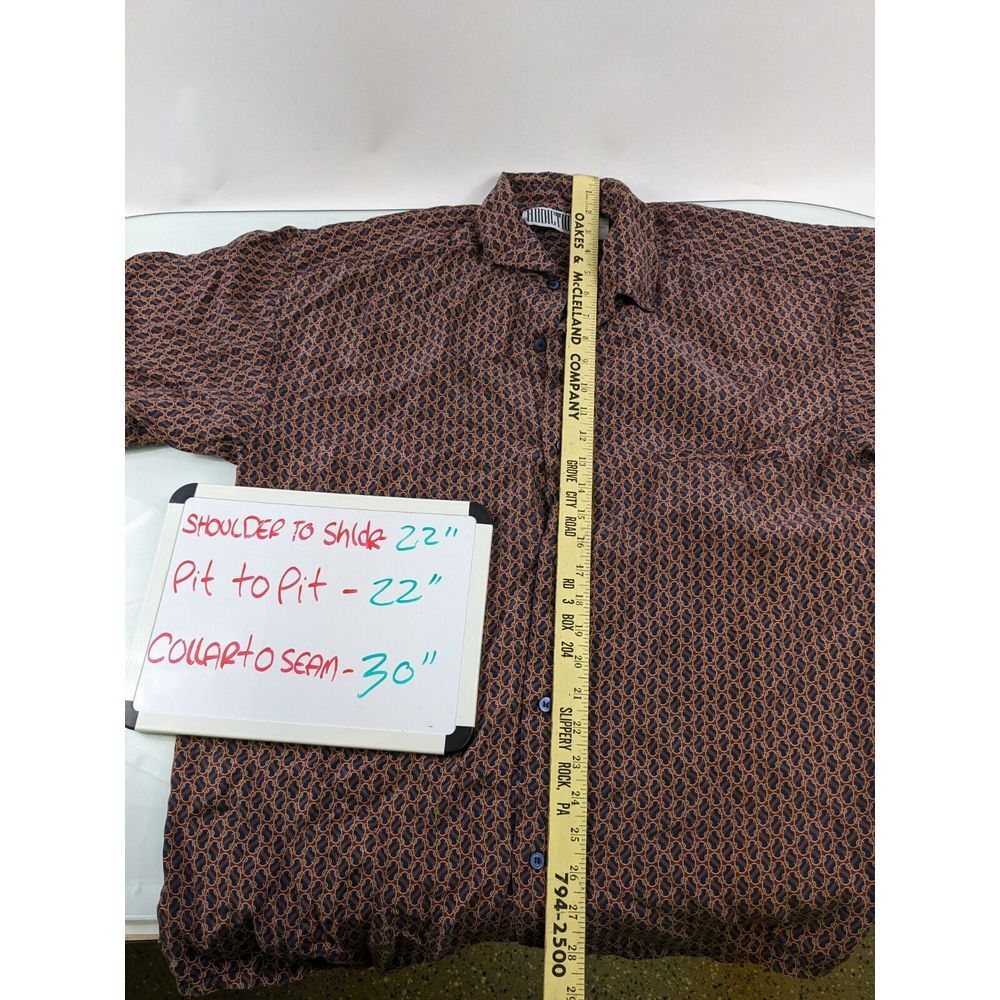 Addiction Mens Silk Shirt Short‎ Sleeve Vintage Blue Red 100% Silk large 73469